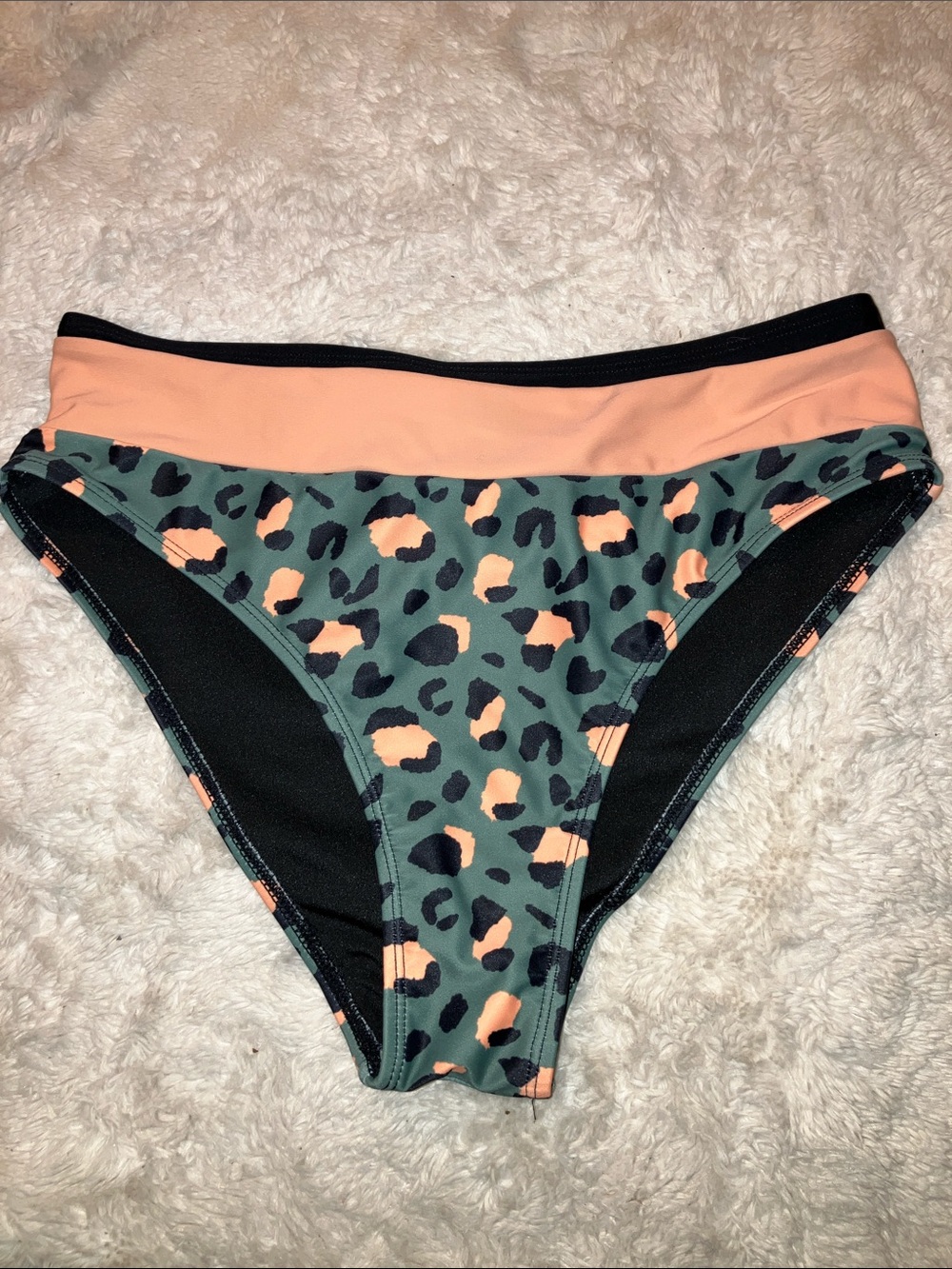 Source Unknown Olive Green & Peach Leopard Print Bikini Bottom